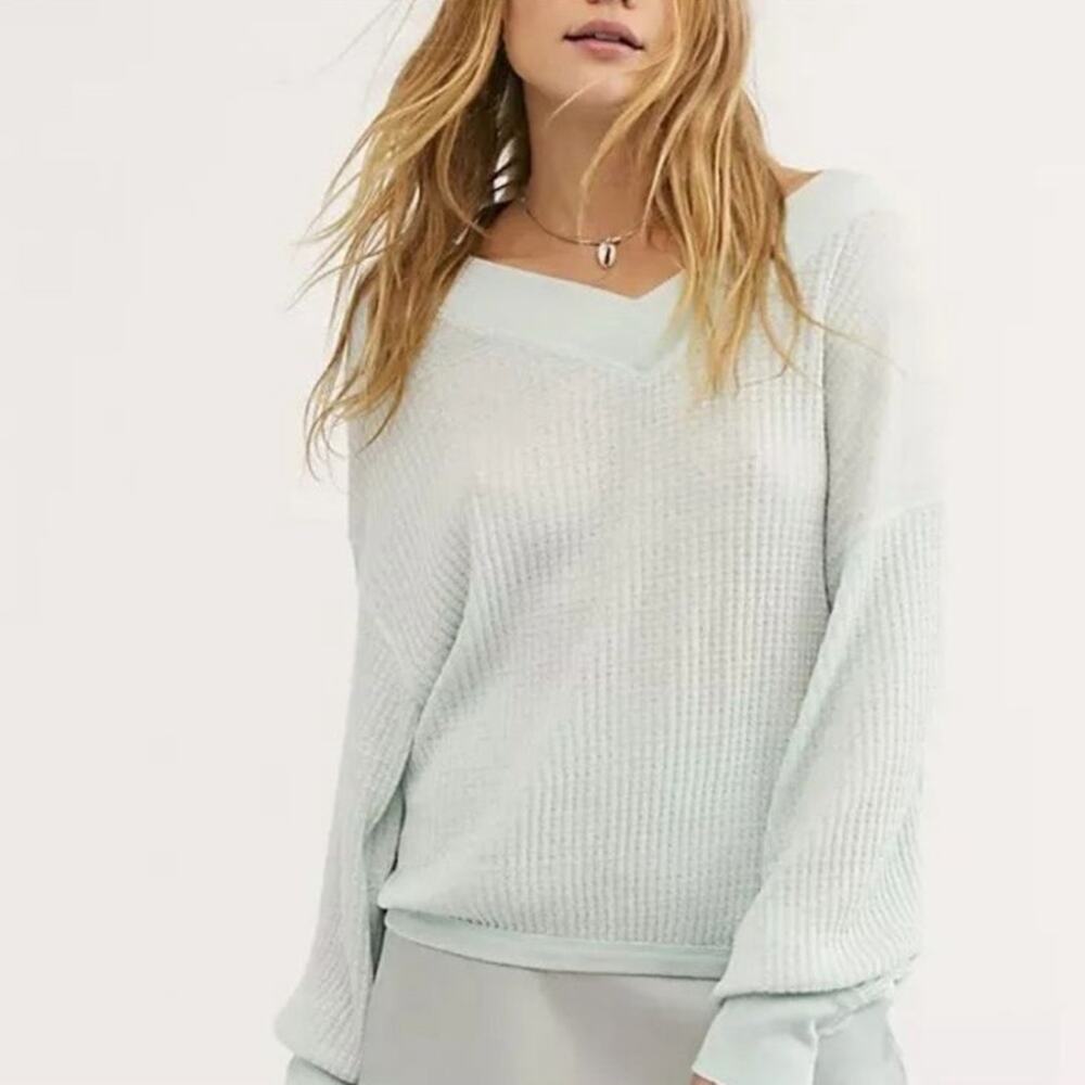 Free People South Side Thermal Baggy Slouchy Waffle Knit oversized Womens Size L